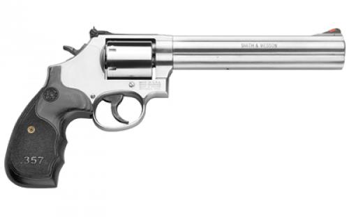 Smith & Wesson 686 Plus, Deluxe, 3-5-7 Magnum Series, Double Action/Single Action, 357 Magnum, 7 Barrel, Stainless Steel, Satin Finish, Silver, Adjustable Sights, Wood Grips, 7 Rounds 150855