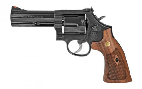 Smith & Wesson Model 586, Classic, Double Action, Metal Frame Revolver, L-Frame, 357 Magnum, 4 Barrel, Carbon Steel, Blue Finish, Wood Grips, Red Ramp White Outline Sights, 6 Rounds 150909