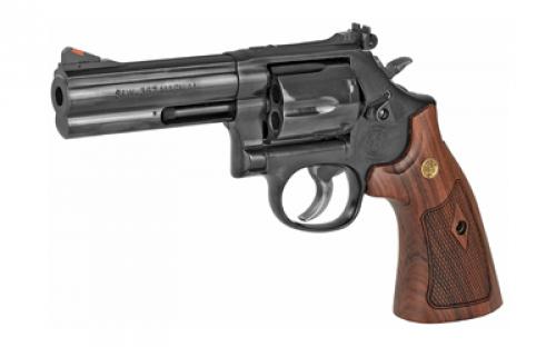 Smith & Wesson Model 586, Classic, Double Action, Metal Frame Revolver, L-Frame, 357 Magnum, 4" Barrel, Carbon Steel, Blue Finish, Wood Grips, Red Ramp White Outline Sights, 6 Rounds 150909
