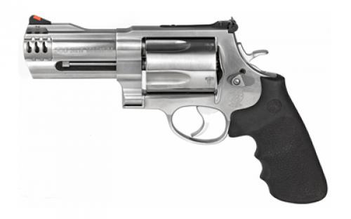 Smith & Wesson Model 500, Double Action, Metal Frame Revolver, X-Frame, 500 S&W, 4 Barrel, Stainless Steel, Satin Finish, Silver, Rubber Grips, Adjustable Sights, 5 Rounds 163504