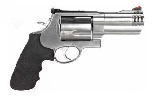 Smith & Wesson Model 500, Double Action, Metal Frame Revolver, X-Frame, 500 S&W, 4" Barrel, Stainless Steel, Satin Finish, Silver, Rubber Grips, Adjustable Sights, 5 Rounds 163504