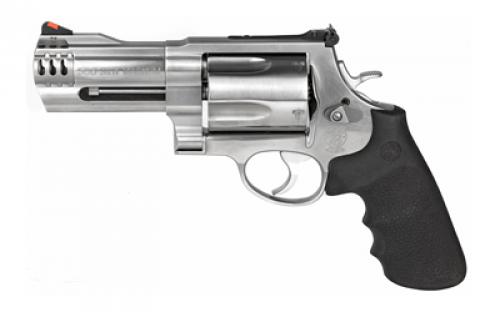Smith & Wesson Model 500, Double Action, Metal Frame Revolver, X-Frame, 500 S&W, 4 Barrel, Stainless Steel, Satin Finish, Silver, Rubber Grips, Adjustable Sights, 5 Rounds 163504