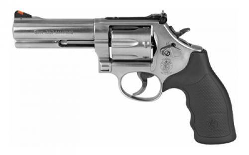 Smith & Wesson Model 686 Plus, Double Action/Single Action, Metal Frame Revolver, L-Frame, 357 Magnum, 4.13 Barrel, Stainless Steel, Satin Finish, Silver, Rubber Grips, Adjustable Rear Sight, 7 Rounds 164194