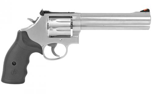 Smith & Wesson Model 686 Plus, Double Action/Single Action, Metal Frame Revolver, L-Frame, 357 Magnum, 6" Barrel, Stainless Steel Frame, Satin Finish, Silver, Rubber Grips, Adjustable Rear Sight, 7 Rounds 164198