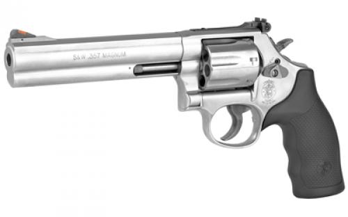 Smith & Wesson Model 686 Plus, Double Action/Single Action, Metal Frame Revolver, L-Frame, 357 Magnum, 6" Barrel, Stainless Steel Frame, Satin Finish, Silver, Rubber Grips, Adjustable Rear Sight, 7 Rounds 164198