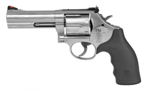 Smith & Wesson Model 686, Double/Single Action, Metal Frame Revolver, L-Frame, 357 Magnum, 4.13 Barrel, Stainless Steel, Satin Finish, Silver, Rubber Grips, Adjustable Rear Sight, 6 Rounds 164222