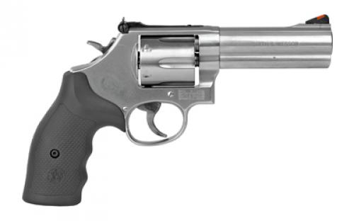 Smith & Wesson Model 686, Double/Single Action, Metal Frame Revolver, L-Frame, 357 Magnum, 4.13" Barrel, Stainless Steel, Satin Finish, Silver, Rubber Grips, Adjustable Rear Sight, 6 Rounds 164222