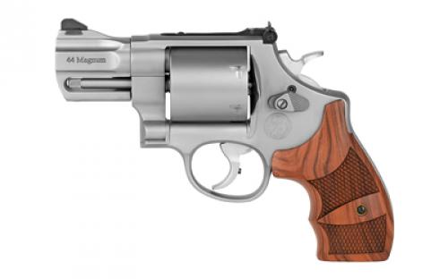Smith & Wesson Model 629, Performance Center, Double Action, Metal Frame Revolver, N-Frame, 44 Magnum, 2.63 Barrel, Stainless Steel, Matte Finish, Silver, Wood Grips, Adjustable Rear Sight, 6 Rounds, Unfluted Cylinder, Performance Center Tuned Action 170135