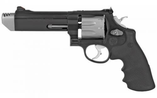 Smith & Wesson Model 627, Performance Center, Double Action, Metal Frame Revolver, N-Frame, 357 Magnum, 5 Barrel, Muzzle Compensator, Stainless Steel, Two-Tone Finish, Rubber Grips, Adjustable Sights, 8 Rounds, Performance Center Tuned Action 170296