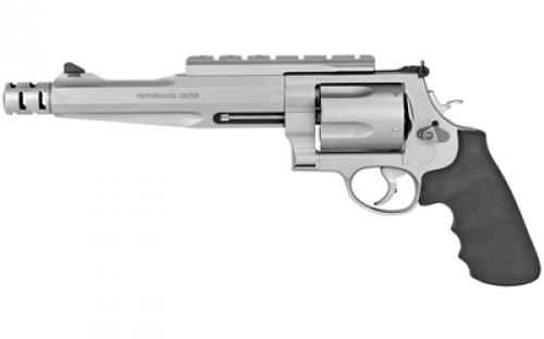 Smith & Wesson Model 500, Comped Hunter, Performance Center, Double Action, Metal Frame Revolver, X-Frame, 500 S&W, 7.5 Barrel, Muzzle Brake, Stainless Steel, Matte Finish, Silver, Rubber Grips, Adjustable Sights, 5 Rounds, Performance Center Tuned Action 170299
