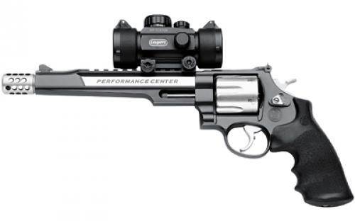 Smith & Wesson Model 629, Hunter, Double Action, Metal Frame Revolver, X-Frame, 44 Magnum, 7.5 Barrel, Muzzle Brake, Stainless Steel, Two-Tone Finish,  Rubber Grips, Adjustable Sights, 6 Rounds, Red Dot/Green Dot Optical Sight Included 170318