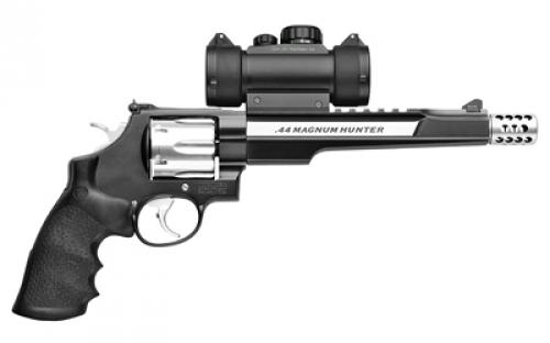 Smith & Wesson Model 629, Hunter, Double Action, Metal Frame Revolver, X-Frame, 44 Magnum, 7.5" Barrel, Muzzle Brake, Stainless Steel, Two-Tone Finish,  Rubber Grips, Adjustable Sights, 6 Rounds, Red Dot/Green Dot Optical Sight Included 170318