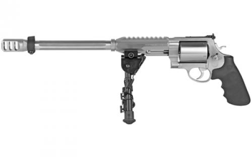 Smith & Wesson Model 460XVR, Performance Center, Double Action, Metal Frame Revolver, X-Large Frame, 460 S&W, 14 Fluted Barrel with Muzzle Brake, Stainless Steel, Satin Finish, Silver, Adjustable Sights, 5 Rounds, Performance Center Tuned Action, Bipod, Fired Casing 170339