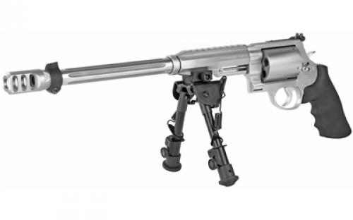 Smith & Wesson Model 460XVR, Performance Center, Double Action, Metal Frame Revolver, X-Large Frame, 460 S&W, 14" Fluted Barrel with Muzzle Brake, Stainless Steel, Satin Finish, Silver, Adjustable Sights, 5 Rounds, Performance Center Tuned Action, Bipod, Fired Casing 170339