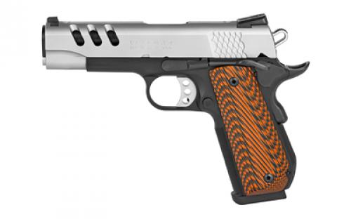 Smith & Wesson 1911, Performance Center, Single Action Only, Semi-automatic, Metal Frame Pistol, Champion Size, 45 ACP, 4.25 Barrel, Scandium Alloy, Matte Finish, Duo-Tone, Orange G10 Grips, Fixed Sights, Ambidextrous Safety, 8 Rounds, 2 Magazines 170344