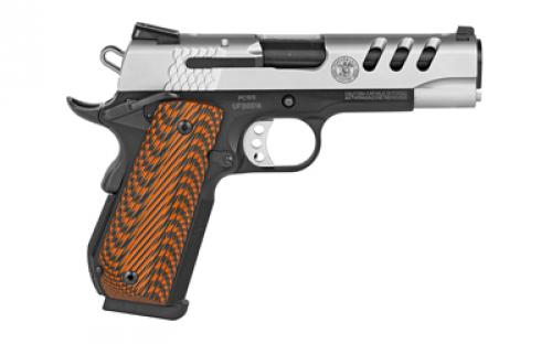 Smith & Wesson 1911, Performance Center, Single Action Only, Semi-automatic, Metal Frame Pistol, Champion Size, 45 ACP, 4.25" Barrel, Scandium Alloy, Matte Finish, Duo-Tone, Orange G10 Grips, Fixed Sights, Ambidextrous Safety, 8 Rounds, 2 Magazines 170344