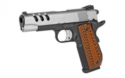 Smith & Wesson 1911, Performance Center, Single Action Only, Semi-automatic, Metal Frame Pistol, Champion Size, 45 ACP, 4.25" Barrel, Scandium Alloy, Matte Finish, Duo-Tone, Orange G10 Grips, Fixed Sights, Ambidextrous Safety, 8 Rounds, 2 Magazines 170344