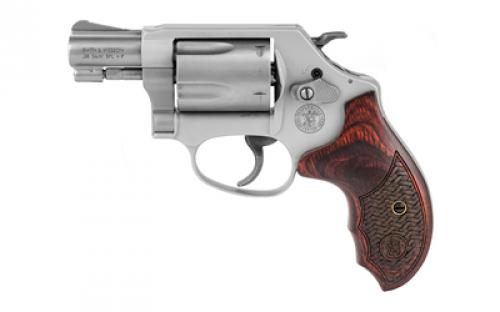 Smith & Wesson Model 637, Performance Center, Double Action, Metal Frame Revolver, J-Frame, 38 Special+P, 1.88 Barrel, Aluminum Alloy, Matte Finish, Silver, Wood Grips, Fixed Sights, 5 Rounds 170349