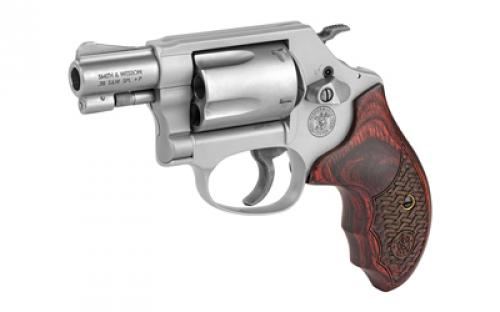 Smith & Wesson Model 637, Performance Center, Double Action, Metal Frame Revolver, J-Frame, 38 Special+P, 1.88" Barrel, Aluminum Alloy, Matte Finish, Silver, Wood Grips, Fixed Sights, 5 Rounds 170349