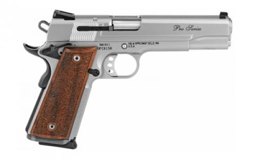 Smith & Wesson 1911, Performance Center, Pro Series, Single Action Only, Metal Frame Pistol, Full Size, 9MM, 5" Barrel, Stainless Steel, Glass Bead Finish, Wood Grips, Fixed Sights, 10 Rounds, 2 Magazines 178017