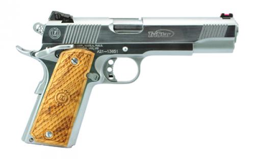 American Classic Trophy 1911, Single Action Only, Semi-automatic, Metal Frame Pistol, Full Size, 45 ACP, 5 Barrel, Steel, Chrome Finish, Silver, Novak-Style Sights, Manual Thumb Safety, 8 Rounds, 1 Magazine 85635