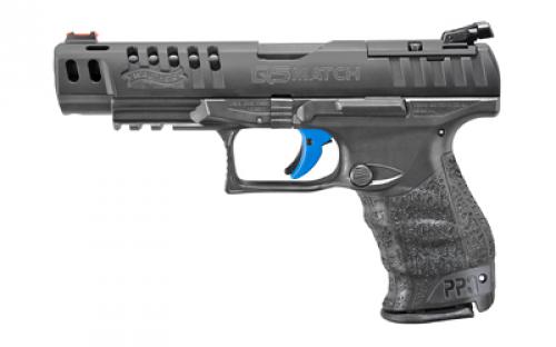 Walther PPQ Q5 Match, Striker Fired, Semi-automatic, Polymer Frame Pistol, Full Size, 9MM, 5 Barrel, Black, Fiber Optic Front and Adjustable Rear Sight, 10 Rounds, 3 Magazines, Optics Ready (Mounting Plate Not Included) 2849640