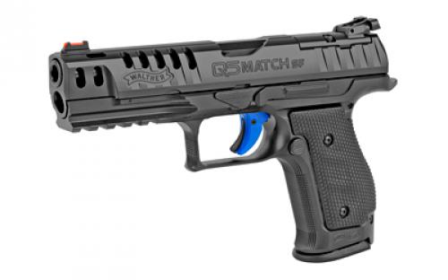 Walther PPQ Q5 Match SF, Striker Fired, Semi-automatic, Metal Frame Pistol, Full Size, 9MM, 5" Barrel, Steel, Black, Fiber Optic Front and Adjustable Rear Sight, 10 Rounds, 3 Magazines, Optics Ready (Mounting Plate Not Included) 2851075