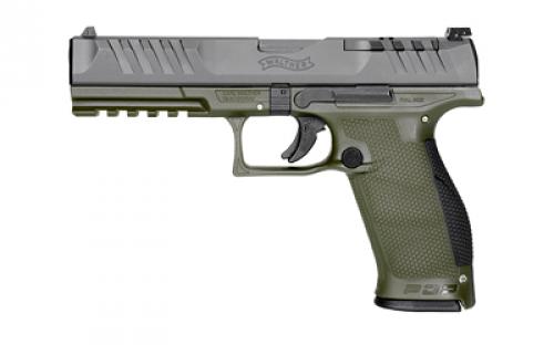 Walther PDP, Striker Fired, Semi-automatic, Polymer Frame Pistol, Full Size, 9MM, 5 Barrel, Black Slide/Green Frame, Adjustable Rear Sight, Optics Ready, 18 Rounds 2858398