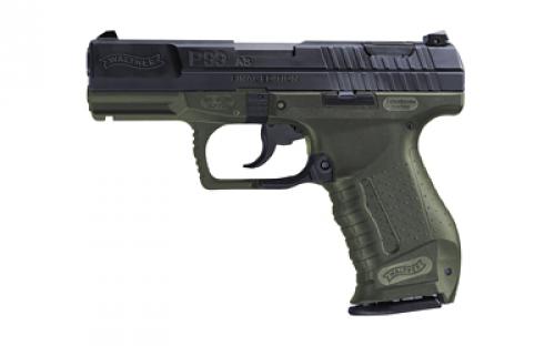 Walther P99, Striker Fired, Semi-automatic, Polymer Framed Pistol, Full Size, 9MM, 4 Barrel, Matte Finish, Olive Drab Green Frame, Black Slide, Fixed Sights, Decocker, Hard Case, 15 Rounds, 2 Magazines 2874172