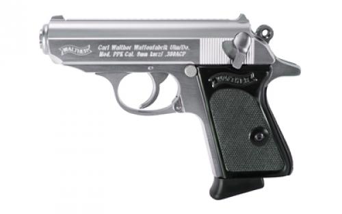 Walther PPK, Semi-automatic, Metal Frame Pistol, 380ACP, 3.3 Barrel, Steel, Stainless, Fixed Sights, 6 Rounds, 2 Magazines 4796001