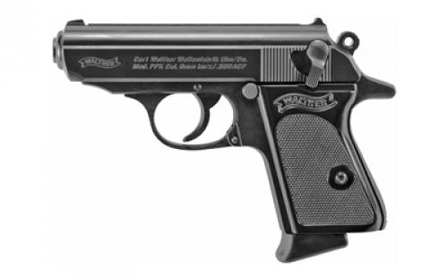 Walther PPK, Semi-automatic, Metal Frame Pistol, 380ACP, 3.3 Barrel, Steel, Black, Fixed Sights, 6 Rounds, 2 Magazines 4796002