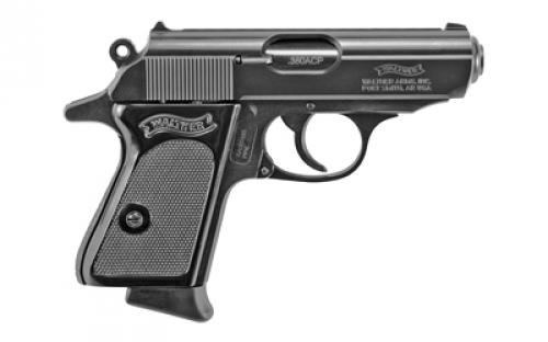 Walther PPK, Semi-automatic, Metal Frame Pistol, 380ACP, 3.3" Barrel, Steel, Black, Fixed Sights, 6 Rounds, 2 Magazines 4796002
