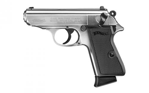 Walther PPK/S, Double Action/Single Action, Semi-automatic, Metal Frame Pistol, Compact, 22LR, 3.3 Barrel, Alloy, Nickel, Polymer Grips, Fixed Sights, 10 Rounds, 1 Magazine 5030320