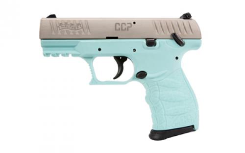 Walther CCP M2+, Striker Fired, Semi-automatic, Polymer Frame Pistol, Compact, 9MM, 3.54, Angel Blue and Stainless, Manual Safety, 3 Dot Sights, 8 Rounds, 2 Magazines 5083512