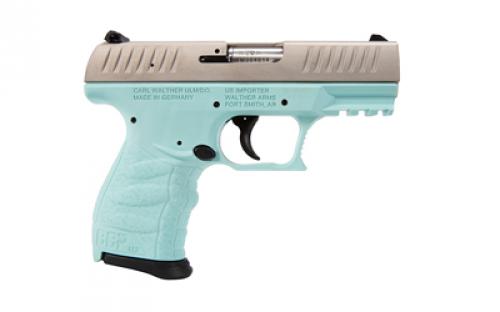 Walther CCP M2+, Striker Fired, Semi-automatic, Polymer Frame Pistol, Compact, 9MM, 3.54", Angel Blue and Stainless, Manual Safety, 3 Dot Sights, 8 Rounds, 2 Magazines 5083512