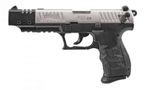 Walther P22-CA, Double Action/Single Action, Semi-automatic, Polymer Frame Pistol, Compact, 22LR, 5 Barrel, Nickel, Adjustable Sights, 10 Rounds, 2 Magazines 5120337