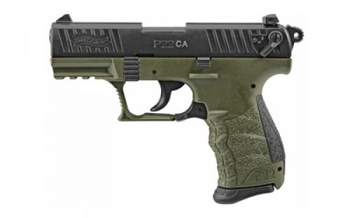 Walther P22-CA, Double Action/Single Action, Semi-automatic, Polymer Frame Pistol, Compact, 22LR, 3.4 Barrel, Military Green, Adjustable Sights, 10 Rounds, 2 Magazines 5120338