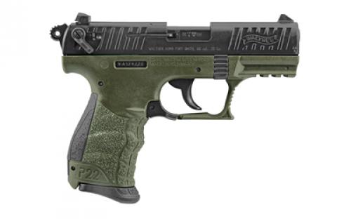 Walther P22-CA, Double Action/Single Action, Semi-automatic, Polymer Frame Pistol, Compact, 22LR, 3.4" Barrel, Military Green, Adjustable Sights, 10 Rounds, 2 Magazines 5120338