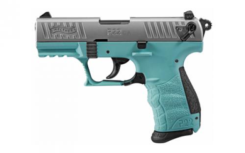 Walther P22-CA, Double Action/Single Action, Semi-automatic, Polymer Frame Pistol, Compact, 22LR, 3.4 Barrel, Angel Blue, Adjustable Sights, 10 Rounds, 2 Magazines 5120362
