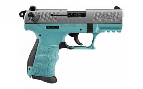 Walther P22-CA, Double Action/Single Action, Semi-automatic, Polymer Frame Pistol, Compact, 22LR, 3.4" Barrel, Angel Blue, Adjustable Sights, 10 Rounds, 2 Magazines 5120362