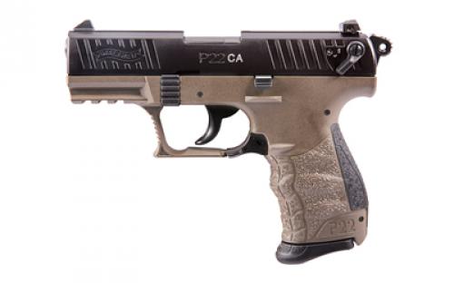 Walther P22-CA, Double Action/Single Action, Semi-automatic, Polymer Frame Pistol, Compact, 22LR, 3.4 Barrel, Flat Dark Earth Frame with Black Slide, Adjustable Sights, 10 Rounds, 2 Magazines 5120363