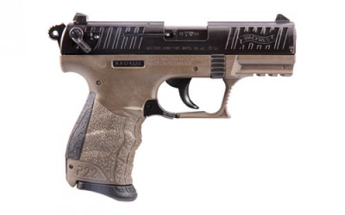 Walther P22-CA, Double Action/Single Action, Semi-automatic, Polymer Frame Pistol, Compact, 22LR, 3.4" Barrel, Flat Dark Earth Frame with Black Slide, Adjustable Sights, 10 Rounds, 2 Magazines 5120363