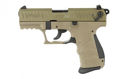 Walther P22-CA, California Model, Semi-automatic, Double/Single Action, Compact, 22LR, 3.4 Fixed Barrel, Adjustable Sights, Polymer, FDE Finish, 10 Round, 2 Magazine 5120364