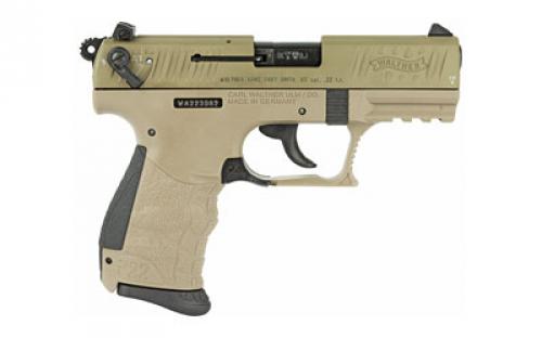 Walther P22-CA, California Model, Semi-automatic, Double/Single Action, Compact, 22LR, 3.4" Fixed Barrel, Adjustable Sights, Polymer, FDE Finish, 10 Round, 2 Magazine 5120364
