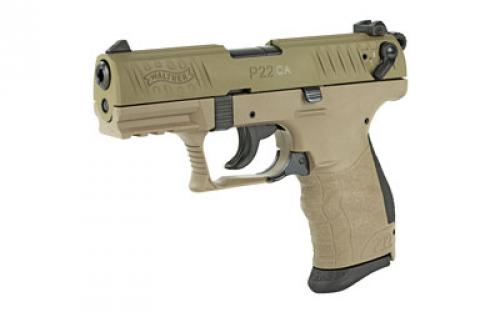 Walther P22-CA, California Model, Semi-automatic, Double/Single Action, Compact, 22LR, 3.4" Fixed Barrel, Adjustable Sights, Polymer, FDE Finish, 10 Round, 2 Magazine 5120364