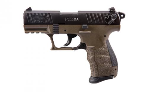 Walther P22-CA, Double Action/Single Action, Semi-automatic, Polymer Frame Pistol, Compact, 22LR, 3.4 Barrel, Tungsten Frame with Black Slide, Adjustable Sights, 10 Rounds, 2 Magazines 5120365