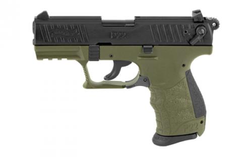 Walther P22Q, Double Action/Single Action, Semi-automatic, Polymer Frame Pistol, Compact, 22LR, 3.42 Barrel, Military Green, 3 Dot Polymer Sights, 10 Rounds, 2 Magazines 5120715