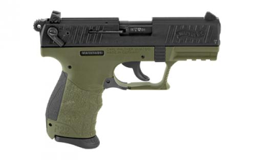 Walther P22Q, Double Action/Single Action, Semi-automatic, Polymer Frame Pistol, Compact, 22LR, 3.42" Barrel, Military Green, 3 Dot Polymer Sights, 10 Rounds, 2 Magazines 5120715