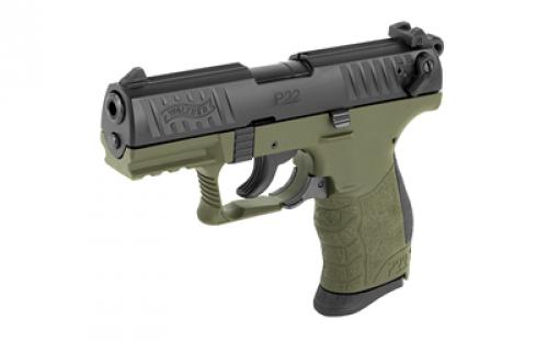 Walther P22Q, Double Action/Single Action, Semi-automatic, Polymer Frame Pistol, Compact, 22LR, 3.42" Barrel, Military Green, 3 Dot Polymer Sights, 10 Rounds, 2 Magazines 5120715