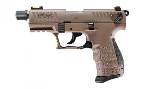 Walther P22Q, Double Action/Single Action, Semi-automatic, Polymer Frame Pistol, Compact, 22LR, 3.42 Threaded Barrel with Adapter, Flat Dark Earth, HiViz Fiber Optic Front Sight, 10 Rounds, 2 Magazines 5120753